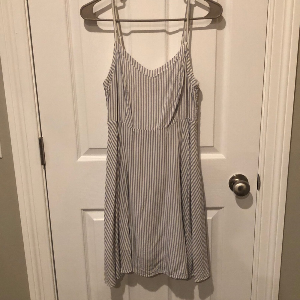 White and Blue Striped Old Navy Peplum Sundress
